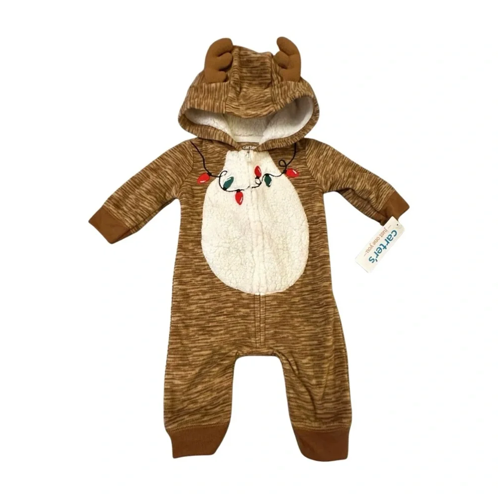 Carter's Brown Reindeer Hooded One Piece